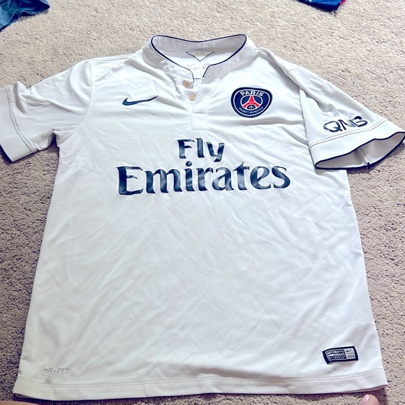 NIKE PSG 2014-15 FLY EMIRATES AWAY SOCCER JERSEY SAINT GERMAIN WHITE Sma… - Picture 1 of 4
